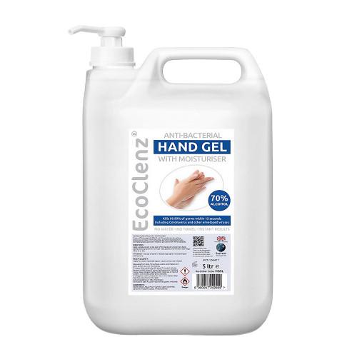 Antibacterial Hand Sanitising Gel 5 Litre Bottle with Pump Dispenser