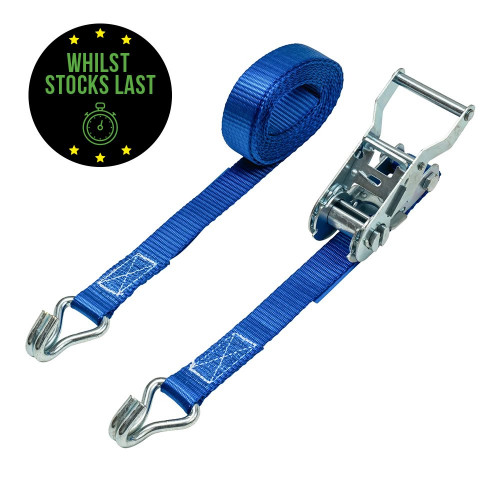 Hook End Ratchet Strap, 25mm x 6m Length, 1,500kg Capacity Whilst Stocks Last