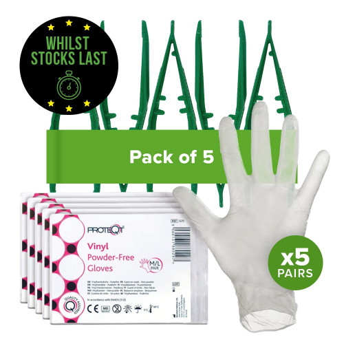 Plastic Forceps with Vinyl Gloves, Pack of 5 Pack Rates