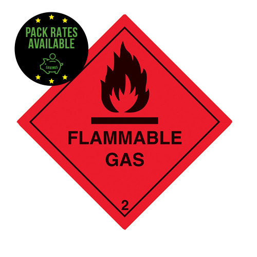 Flammable Gas 2 Self Adhesive Label - 100x100mm Pack Rates