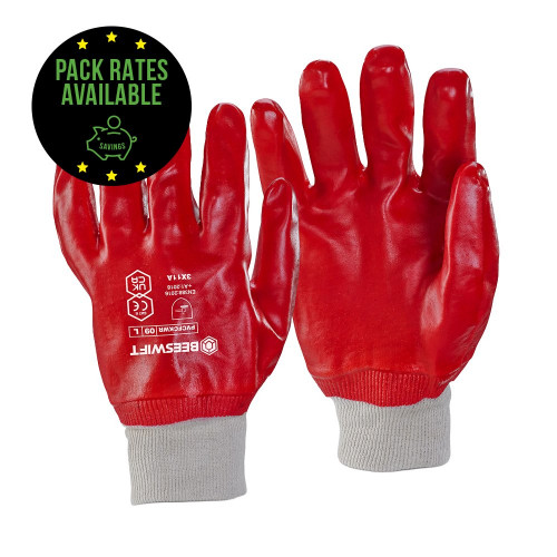PVC Red Knitwrist Gloves Pack Rates