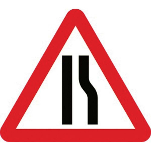 Steel Road Sign Plate - 'Road Narrows O/S'